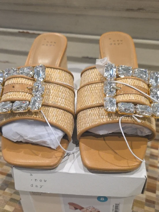 A New Day Woven Tan Slide Sandals with Crystal Buckle - Picture 5 of 5